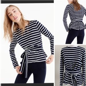 J.Crew Striped Belted Crossback Long Sleeve Top
